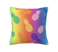 Chintiz Housse de coussin décorative en peluche douce avec fermeture éclair pour canapé, salon, chambre à coucher, décoration d'intérieur - 40 x 40 cm - Ananas arc-en-ciel