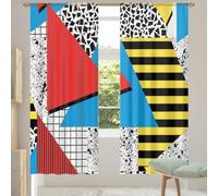 Chintiz Lot de 2 panneaux de rideaux transparents filtrant la lumière avec passe-tringle style rétro géométrique des années 80 pour chambre à coucher, salon, 140 x 200 cm chacun