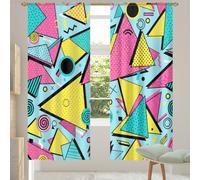 Chintiz Lot de 2 rideaux transparents de 198,1 cm de long - Filtrage de la lumière avec passe-tringle - Pour chambre à coucher, salon - Motif géométrique rétro des années 80 - 140 x 200 cm chacun