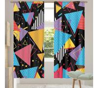 Chintiz Lot de 2 rideaux transparents de 198,1 cm de long - Motif géométrique rétro des années 80 filtrant la lumière - Avec passe-tringle - Pour salon, chambre à coucher - 140 x 200 cm chacun