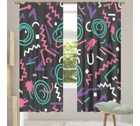 Chintiz Lot de 2 rideaux transparents de 198 cm de long - Motif géométrique des années 80 filtrant la lumière - Avec passe-tringle - Pour chambre à coucher et salon - 2 panneaux de 140 x 200 cm chacun