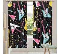 Chintiz Lot de 2 rideaux transparents de 198 cm de long - Motif guitare des années 90 filtrant la lumière - Avec passe-tringle - Pour salon, chambre à coucher - 140 x 200 cm chacun