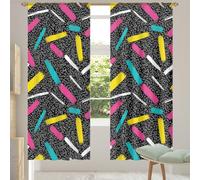 Chintiz Lot de 2 rideaux transparents de 213 cm de long - Motif géométrique des années 90 filtrant la lumière avec passe-tringle pour salon, chambre à coucher, 140 x 213 cm chacun