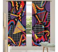 Chintiz Lot de 2 rideaux transparents de 213 cm de long - Motif géométrique rétro des années 80 filtrant la lumière - Avec passe-tringle - Pour chambre à coucher, salon - 2 panneaux de 140 x 213 cm