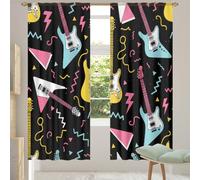 Chintiz Lot de 2 rideaux transparents de 213 cm de long - Motif guitare des années 90 filtrant la lumière - Avec passe-tringle - Pour salon, chambre à coucher - 140 x 213 cm chacun