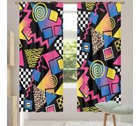 Chintiz Lot de 2 rideaux transparents de 213 cm de long, style rétro des années 80, filtrant la lumière, rideaux de fenêtre avec passe-tringle pour chambre à coucher, salon, 140 x 213 cm chacun