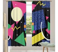 Chintiz Lot de 2 rideaux transparents de 213 cm de long style rétro des années 80 filtrant la lumière avec passe-tringle pour chambre à coucher, salon, 140 x 213 cm chacun