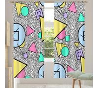 Chintiz Lot de 2 rideaux transparents filtrant la lumière avec passe-tringle pour chambre à coucher, salon - 140 x 213 cm chacun - Motif géométrique rétro des années 80