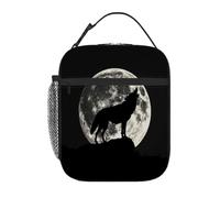 Chintiz Moon Wolf Sac à déjeuner isotherme pour enfants, boîte à déjeuner réutilisable avec poche avant en maille latérale, étanche, étanche, pour l'école, les voyages, le pique-nique, la plage, le