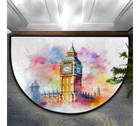 Chintiz Paillasson demi-rond aquarelle Big Ben 91,4 x 61 cm, doux et absorbant avec dos antidérapant, tapis de bienvenue d'intérieur pour entrée, chambre à coucher, cuisine, bureau