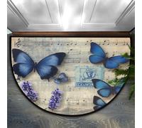 Chintiz Paillasson demi-rond, doux et absorbant avec dos antidérapant, motif papillon et lavande, 91,4 x 61 cm, tapis d'entrée d'intérieur pour entrée, chambre à coucher, cuisine, bureau