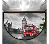 Chintiz Paillasson demi-rond motif bus rouge Big Ben 91,4 x 61 cm, tapis d'entrée doux et absorbant avec dos antidérapant, tapis de bienvenue d'intérieur pour entrée, chambre à coucher, cuisine