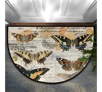 Chintiz Paillasson demi-rond style journal rétro papillon 91,4 x 61 cm, tapis d'entrée doux et absorbant avec dos antidérapant, tapis de bienvenue d'intérieur pour entrée, chambre à coucher, cuisine