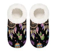 Chintiz Pantoufles douces et confortables pour femme et homme - Attrape-rêves bohème - En peluche antidérapante - Dos fermé - Pour l'hiver, la chambre à coucher, l'intérieur et l'extérieur