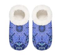 Chintiz Pantoufles douces et confortables pour femme et homme, bleu baroque mandala, pelucheuses, antidérapantes, dos fermé, chaussures d'intérieur et d'extérieur, Mandala baroque bleu, Medium