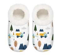 Chintiz Pantoufles douces et confortables pour femme et homme - Camion de chantier - Antidérapantes - Dos fermé - Pour l'hiver, la chambre à coucher, l'intérieur et l'extérieur, Camion de construction