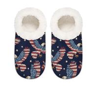 Chintiz Pantoufles douces et confortables pour femme et homme, drapeau américain, aigle à tête blanche, en peluche antidérapante, chaussures d'intérieur et d'extérieur pour l'hiver, la chambre à