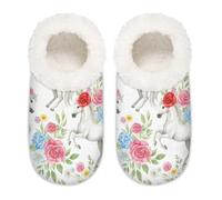 Chintiz Pantoufles douces et confortables pour femme et homme, fleurs de cheval, pelucheuses, antidérapantes, dos fermé, chaussures d'intérieur et d'extérieur pour l'hiver, la chambre à coucher