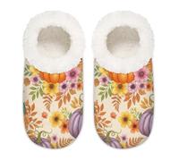 Chintiz Pantoufles douces et confortables pour femme et homme - Fleurs de citrouille d'automne - Antidérapantes - Dos fermé - Pour l'hiver, la chambre à coucher, l'intérieur et l'extérieur, Fleurs de