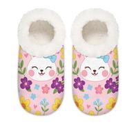 Chintiz Pantoufles douces et confortables pour femme et homme, lit de fleurs de lapin, pelucheuse, antidérapante, dos fermé, chaussures d'intérieur et d'extérieur pour l'hiver, la chambre à coucher