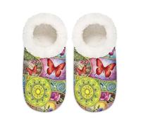 Chintiz Pantoufles douces et confortables pour femme et homme - Motif floral et papillon mandala - Antidérapantes - Dos fermé - Pour l'hiver, la chambre à coucher, l'intérieur et l'extérieur, Mandala