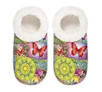 Chintiz Pantoufles douces et confortables pour femme et homme - Motif floral et papillon mandala - Antidérapantes - Dos fermé - Pour l'hiver, la chambre à coucher, l'intérieur et l'extérieur, Mandala