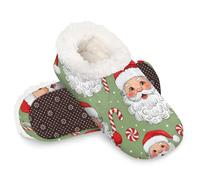 Chintiz Pantoufles douces et confortables pour femme et homme, motif Père Noël en sucre d'orge, antidérapantes, dos fermé, chaussures d'intérieur et d'extérieur pour l'hiver, la chambre à coucher