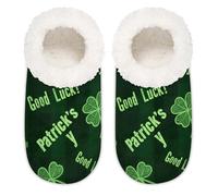 Chintiz Pantoufles douces et confortables pour femme et homme, motif trèfle porte-bonheur de la Saint-Patrick en peluche antidérapante à dos fermé pour l'hiver, la chambre à coucher, l'intérieur et