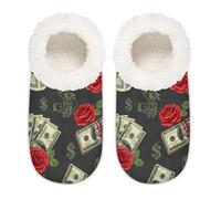 Chintiz Pantoufles douces et confortables pour femme et homme, rose dollar en peluche, antidérapantes, dos fermé, chaussures d'intérieur et d'extérieur, Dollar Rose, XX-Large Wide