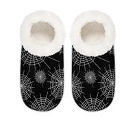 Chintiz Pantoufles douces et confortables pour femme et homme, toile d'araignée noire, pelucheuse, antidérapante, dos fermé, chaussures d'intérieur et d'extérieur pour l'hiver, la chambre à coucher