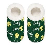Chintiz Pantoufles douces et confortables pour femme et homme, trèfle porte-bonheur, en peluche, antidérapantes, à dos fermé, pour l'hiver, la chambre à coucher, l'intérieur et l'extérieur, Lucky