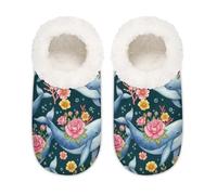 Chintiz Pantoufles douces et confortables pour femmes et hommes, fleurs de baleine, pelucheuses, antidérapantes, dos fermé, chaussures d'intérieur pour chambre à coucher, hiver, intérieur et extérieur