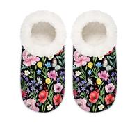 Chintiz Pantoufles douces et confortables pour femmes et hommes, fleurs de papillon printanières, pelucheuses, antidérapantes, dos fermé, chaussures d'intérieur pour chambre à coucher, hiver