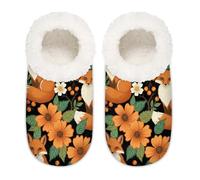 Chintiz Pantoufles douces et confortables pour femmes et hommes, fleurs de renard, pelucheuses, antidérapantes, dos fermé, chaussures d'intérieur et d'extérieur pour l'hiver, la chambre à coucher