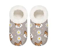 Chintiz Pantoufles douces et confortables pour femmes et hommes, fleurs de renard, pelucheuses, antidérapantes, dos fermé, chaussures d'intérieur et d'extérieur pour l'hiver, la chambre à coucher