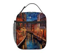 Chintiz Sac à déjeuner isotherme pour enfants, motif paysage de Venise, réutilisable avec poche avant en maille, étanche et étanche pour l'école, les voyages, le pique-nique, la plage, le travail