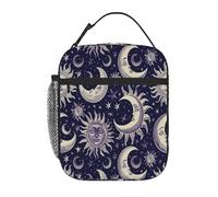 Chintiz Sac à déjeuner isotherme pour enfants, motif soleil, lune, étoiles, réutilisable avec poche avant en maille, étanche, étanche, pour l'école, les voyages, le pique-nique, la plage, le travail