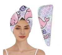 Chintiz Serviette à cheveux en microfibre pour femme - Narval de la mer Licorne Super absorbante Séchage rapide - Boucle élastique anti-frisottis pour cheveux bouclés, épais et longs