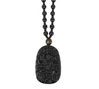 Chiorgone Amulette en obsidienne Bouddha gardien Acala - Collier de protection Feng Shui pour signe du zodiaque coq, symbolisant la force, la stabilité et l'élimination des catastrophes, excellent