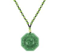 Chiorgone Bagua Yin Yang Pendentif Collier Vert Jade Verre Amulette de Protection Feng Shui avec cordon de perles Gravure simple face Unisexe 1 pièce