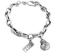Chiorgone Bracelet à breloques argenté pour femme - Chaîne à maillons avec sac fortune et breloques pour billets - Cadeau de bijoux casino porte-bonheur (finition plaquée platine)