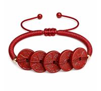 Chiorgone Bracelet Feng Shui en cinabre avec cinq pièces de l'empereur, amulette réglable avec cordon rouge pour la richesse et la chance, bijoux pour homme et femme