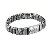 Chiorgone Bracelet mantra à six mots en argent sterling - Symbole Om bouddhiste et recque, chaîne tressée gravée pour homme/femme, finition antique, bijou de méditation avec fermoir sécurisé