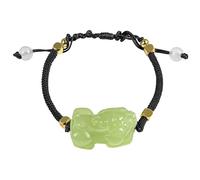 Chiorgone Bracelet Pixiu fait à la main en jade Hotan - Cordon tissé noir avec perles en métal dorées, pendentif mascotte de richesse en jade vert, bracelet porte-bonheur Fengshui pour homme/femme.