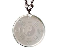 Chiorgone Collier avec pendentif baguette Yin-Yang en cristal blanc naturel - Carte Taiji Bagua polie antique, bijou Feng Shui pour l'équilibre énergétique pour la méditation et la guérison des