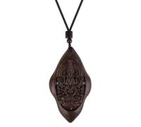 Chiorgone Collier avec pendentif Guanyin sculpté à la main en bois d'agar 100 % naturel - Amulette bouddhiste pour homme et femme - Bijou de méditation de guérison, porte-bonheur Feng Shui et cadeau