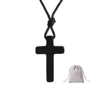 Chiorgone Collier fait main en bois d'ébène avec pendentif en forme de croix réglable pour homme et femme, bijou spirituel pour la voiture ou à porter