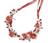 Chiorgone Couronne de vigne de fleurs rouges pour mariée - Bandeau feuille d'or avec baies et cristaux, accessoire de cheveux festif (rouge)