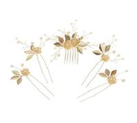 Chiorgone Ensemble d'accessoires pour cheveux de mariée - 5 pièces peigne à cheveux et épingles à cheveux en forme de feuille d'or et de perles, coiffes de mariage avec cristaux pour mariées
