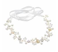 Chiorgone Serre-tête pour cheveux de mariée - Ton doré avec perles, cristaux et fleurs, accessoire de mariage pour mariée, demoiselles d'honneur, filles de fleurs - Ruban à nouer